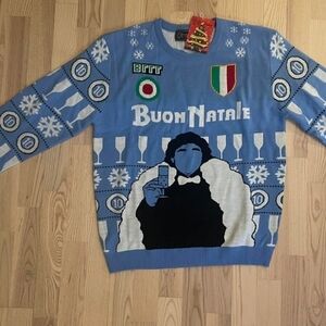 Maradona Christmas Blue Crewneck Sweater with Holiday argentina 🇦🇷